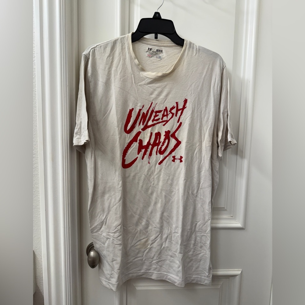 Under Armour Cream Tee with Red Graphic